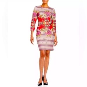 NWT Belle Badgley Mischka Multicolored Floral Sheath Dress Sz 2 Cottagecore